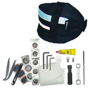 Kit de reparación, cámara de aire, herramientas y bolsa de sillín para bicicleta